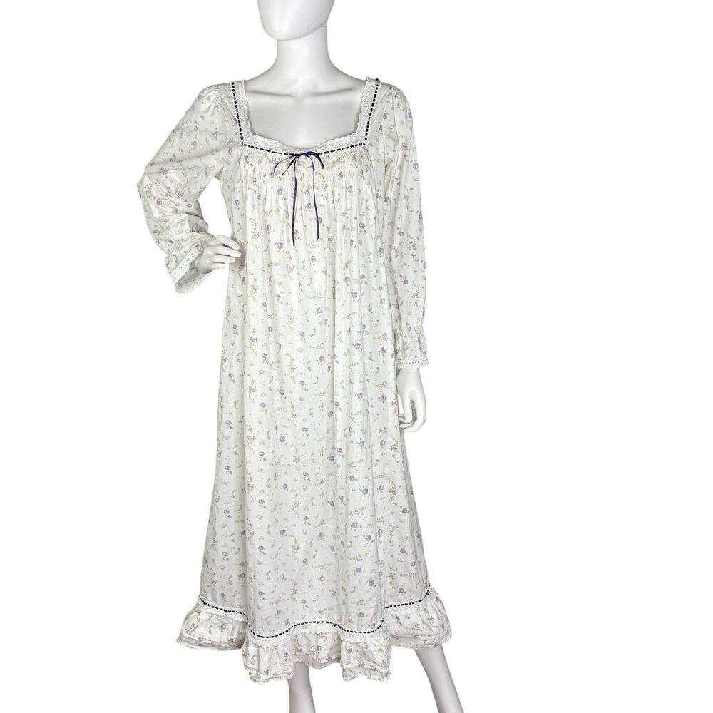 The 1 For U Martha Long Nightgown Victorian Lilac Rose Eyelet Prairie Cottage M